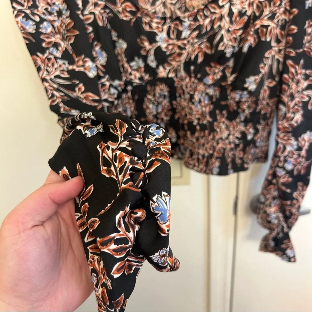 Free People Santiago Floral Crop Top Puff Sleeve Smocked Size Small